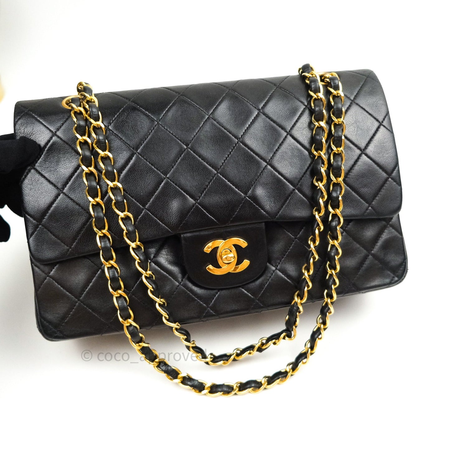 Chanel Classic Vintage Double Flap M/L Black Lambskin Gold Hardware