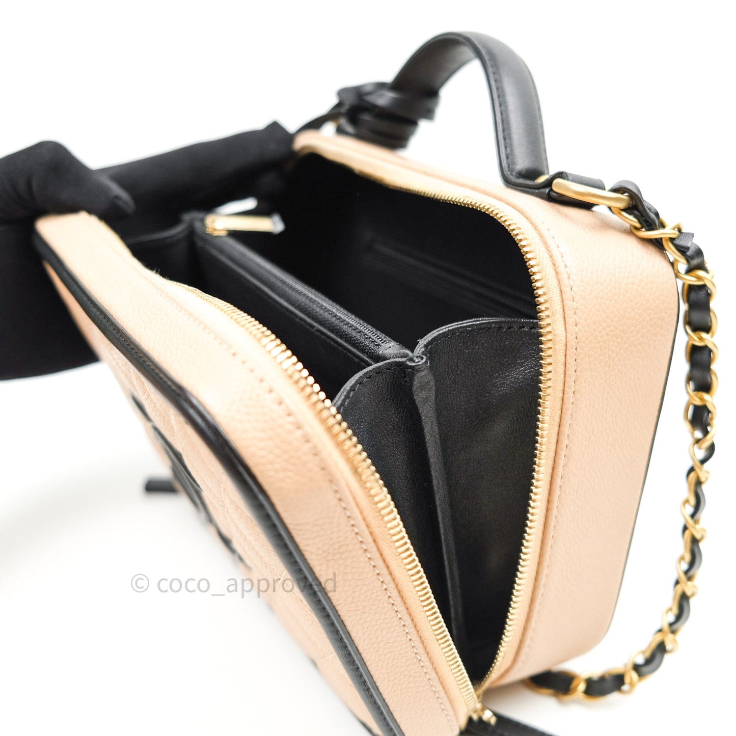 Chanel Quilted Medium CC Filigree Vanity Case Beige Caviar Gold Hardware