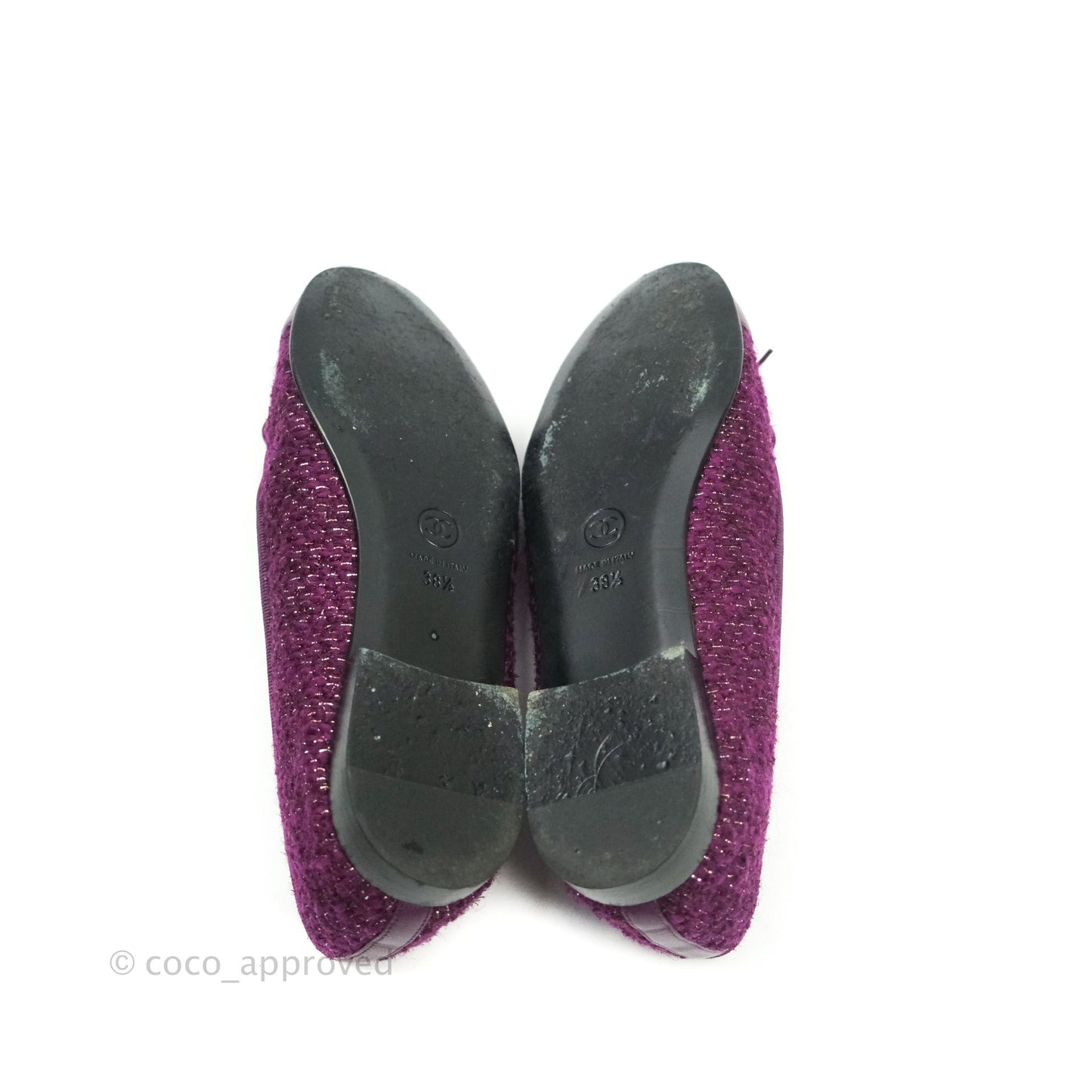 Chanel Ballerina CC Tweed Lambskin Purple Size 38 1/2