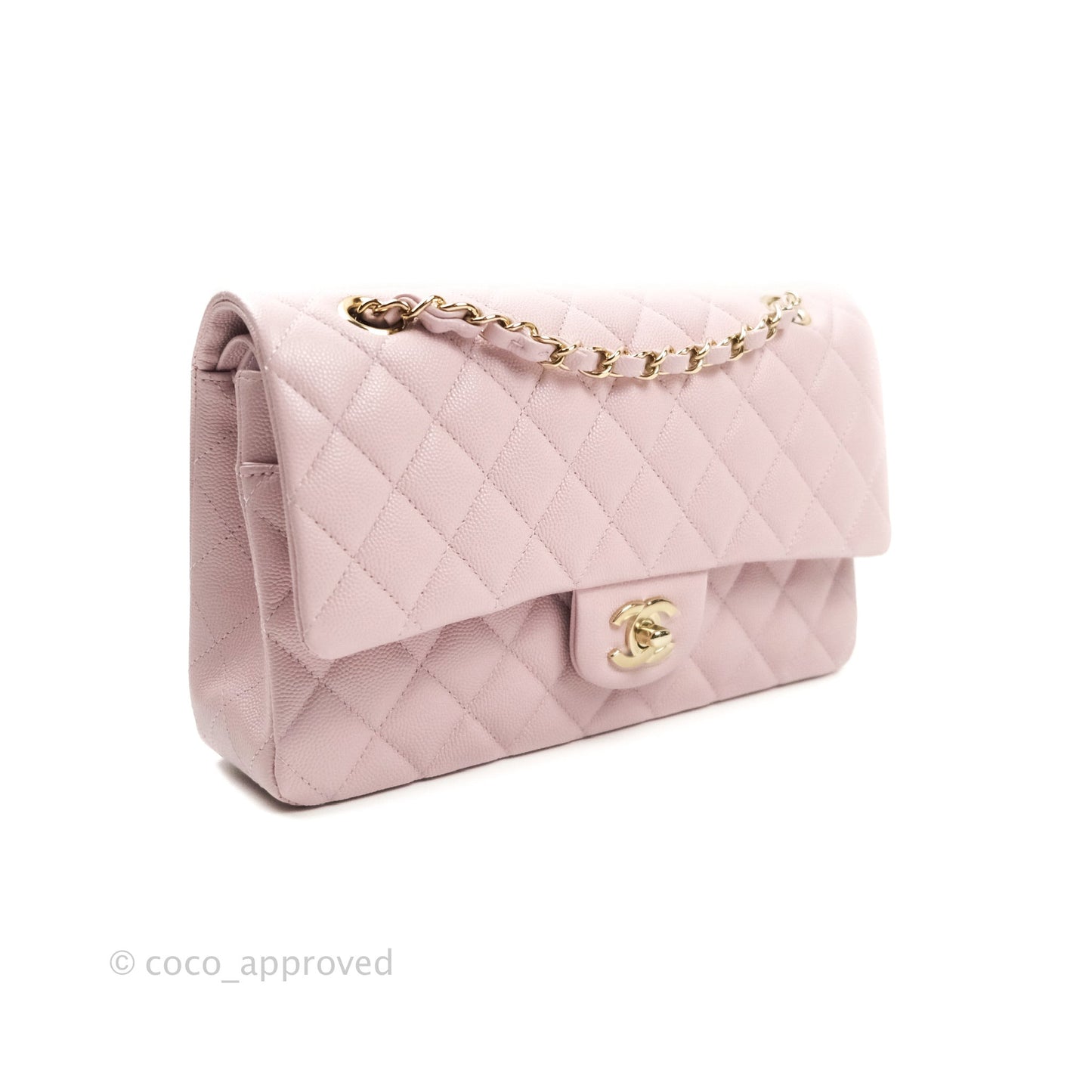 Chanel Classic M/L Medium Double Flap Bag Light Pink Caviar Gold Hardware