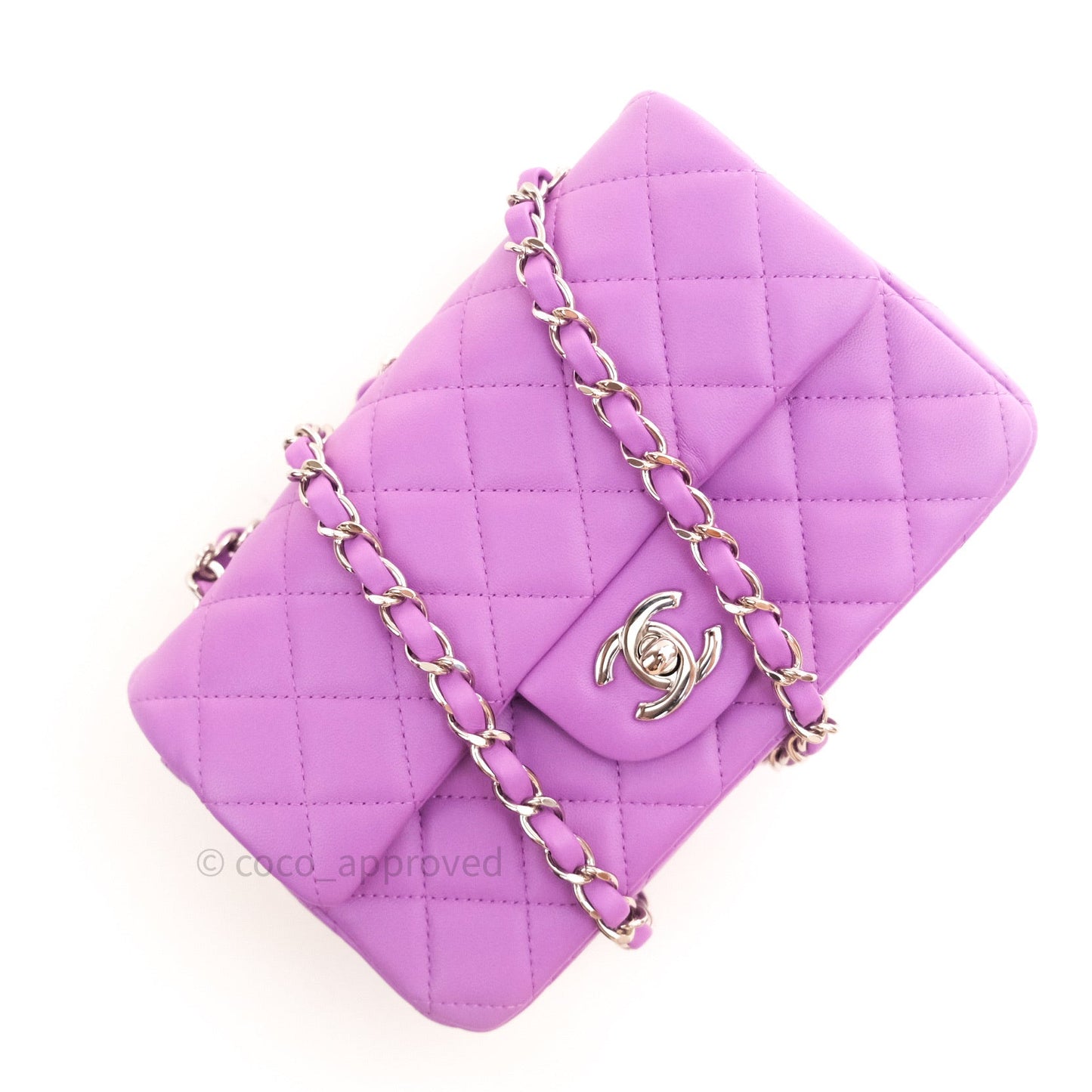 Chanel Quilted Mini Rectangular Flap Purple Lambskin Silver Hardware