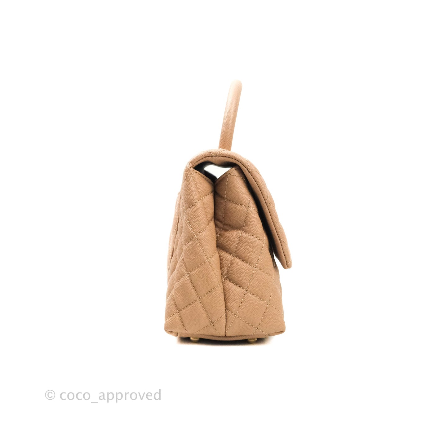 Chanel Small Coco Handle Quilted Beige Caviar Aged Gold Hardware