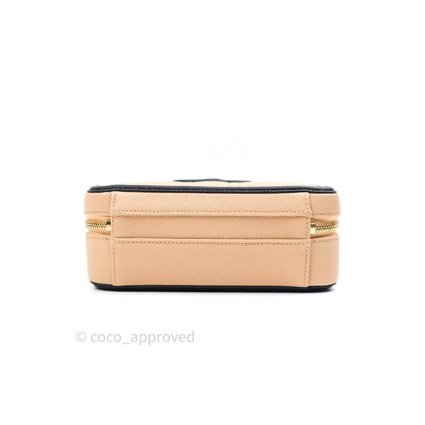 Chanel Quilted New Small CC Filigree Vanity Case Beige Caviar Gold Hardware