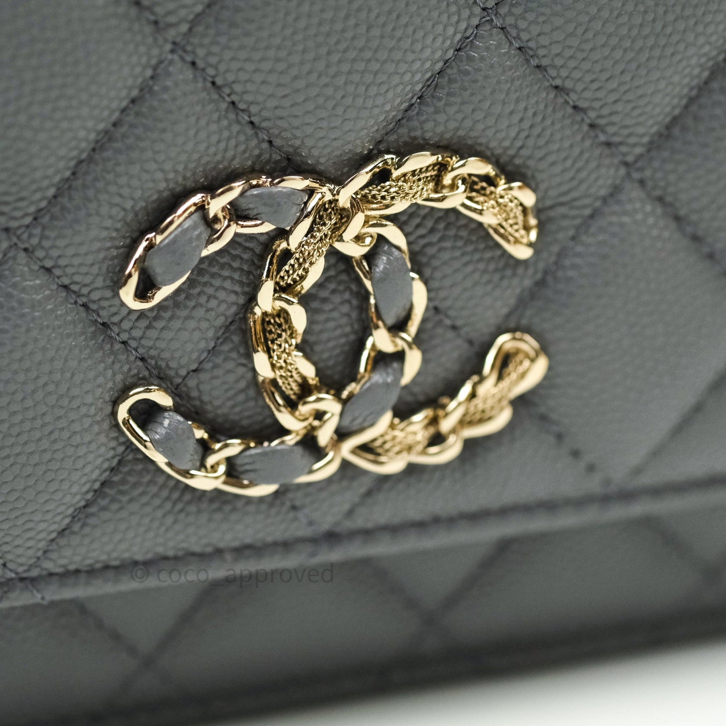 Chanel Quilted Wallet on Chain WOC Grey Caviar Gold Hardware