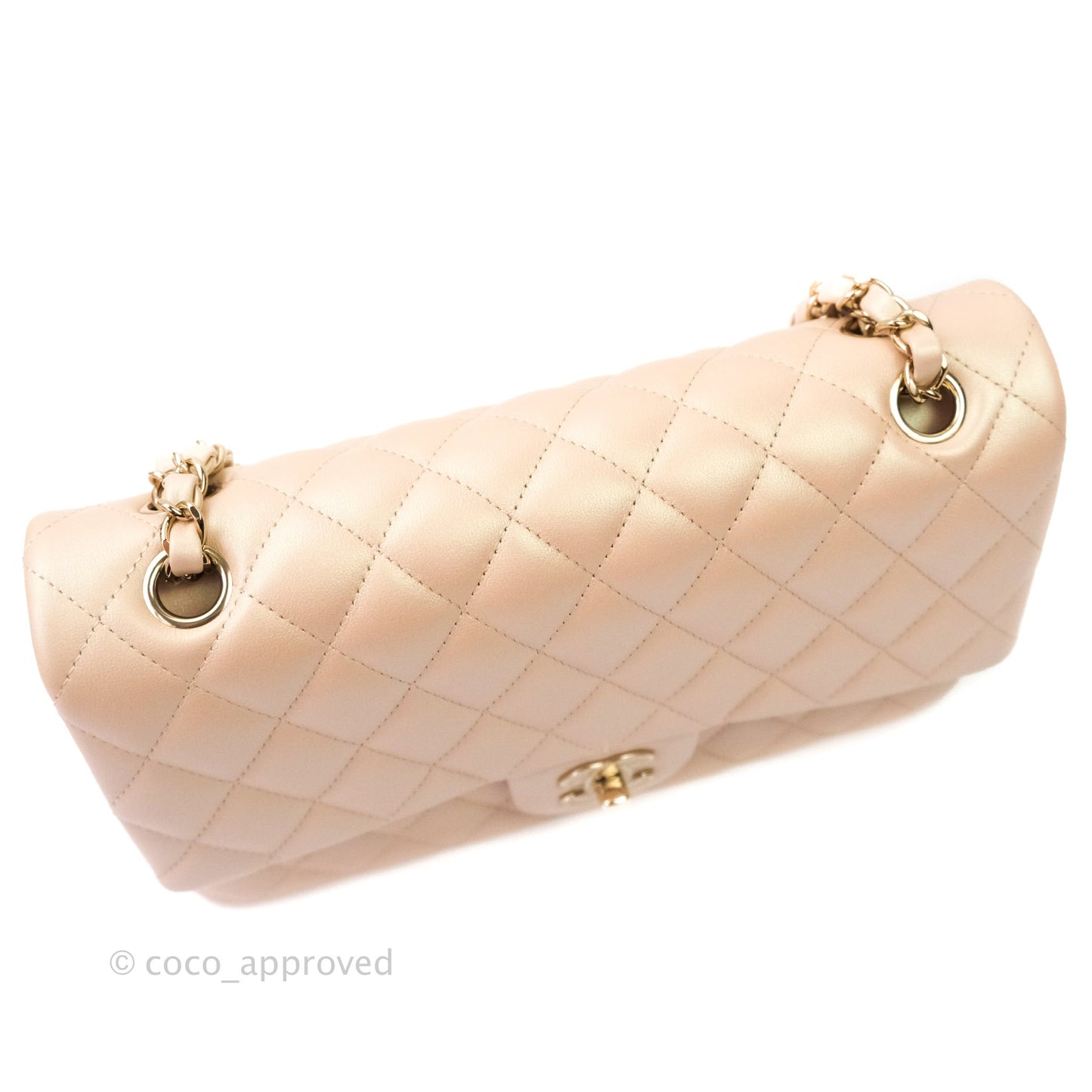 Chanel M/L Medium Double Flap Bag Iridescent Beige Calfskin Gold Hardware 21S