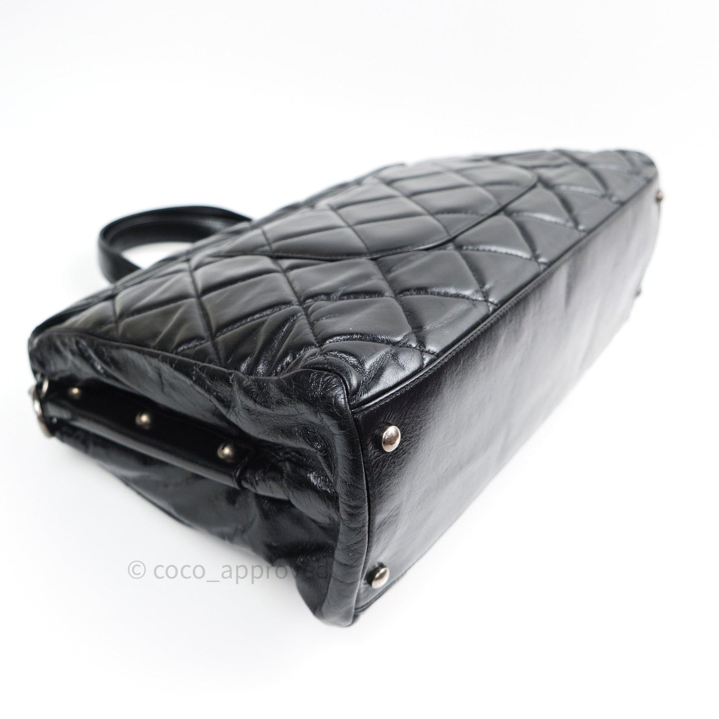 Chanel Boy Glazed Calfskin Tote Bag Black Ruthenium Hardware