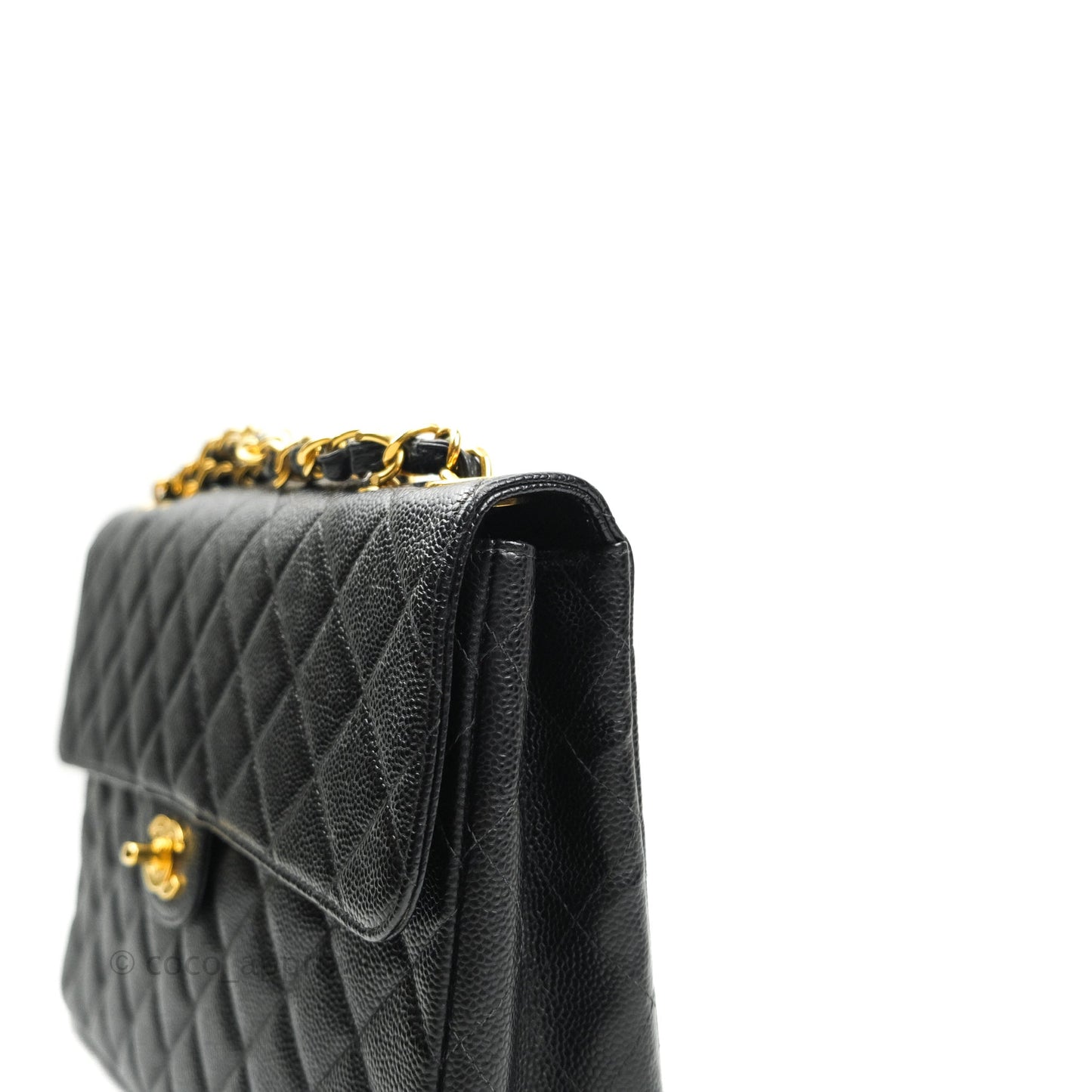 Chanel Classic Vintage Jumbo Single Flap Black Caviar 24K Gold Hardware
