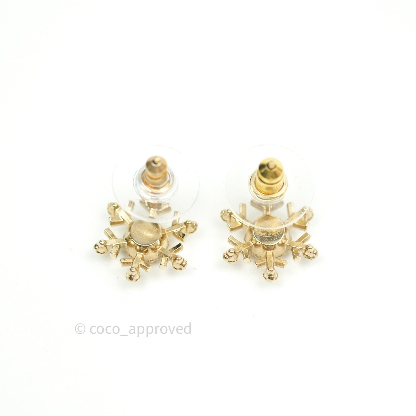 Chanel Crystal Snowflake CC Earrings Gold Tone