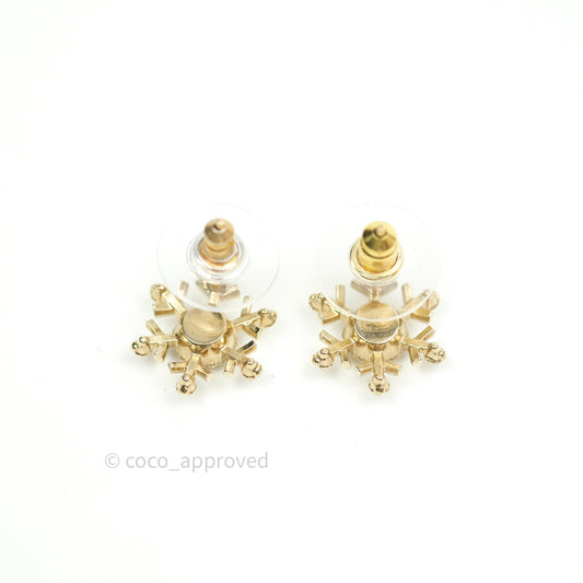 Chanel Crystal Snowflake CC Earrings Gold Tone