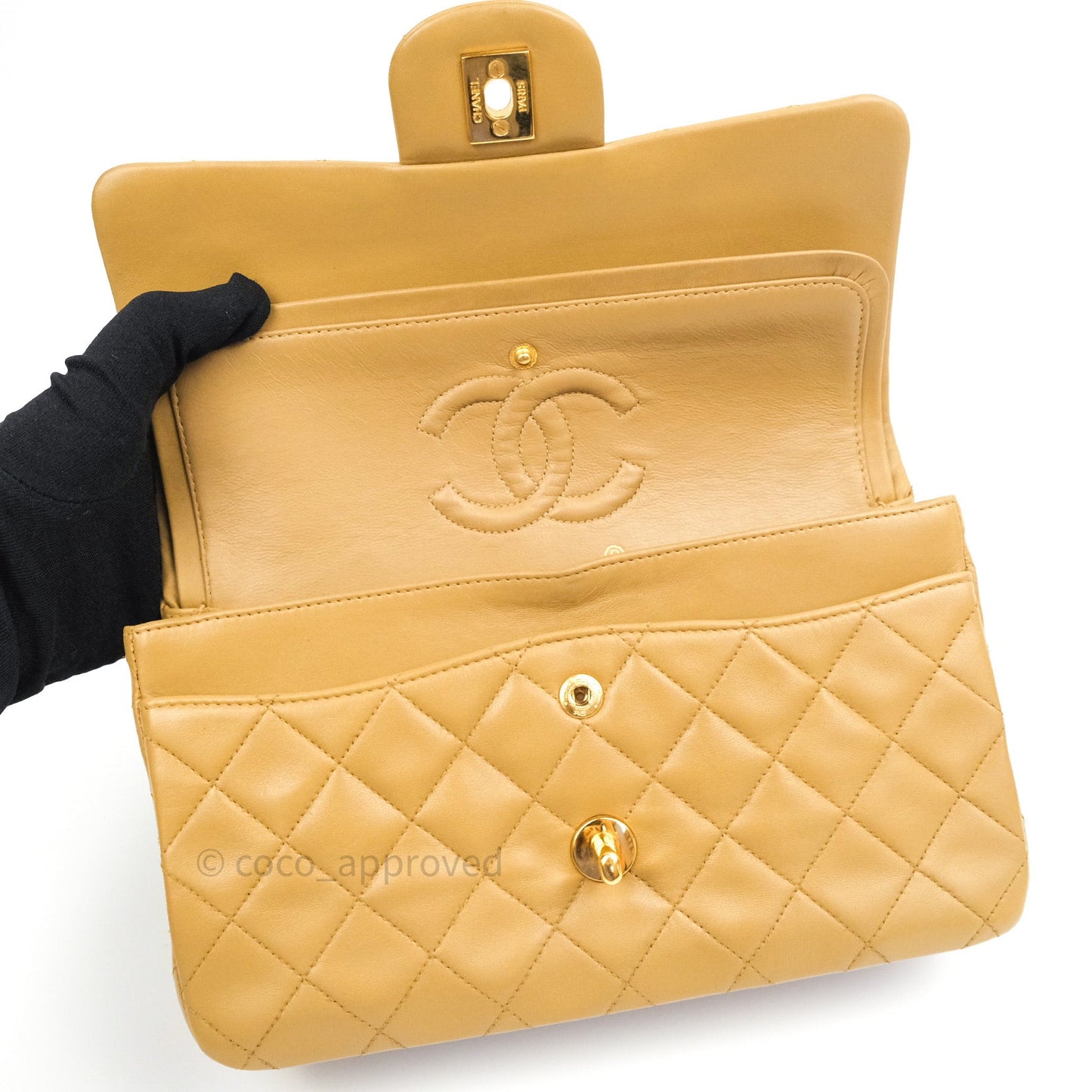 Chanel Classic Vintage Small S/M Flap Beige Lambskin 24K Gold Hardware