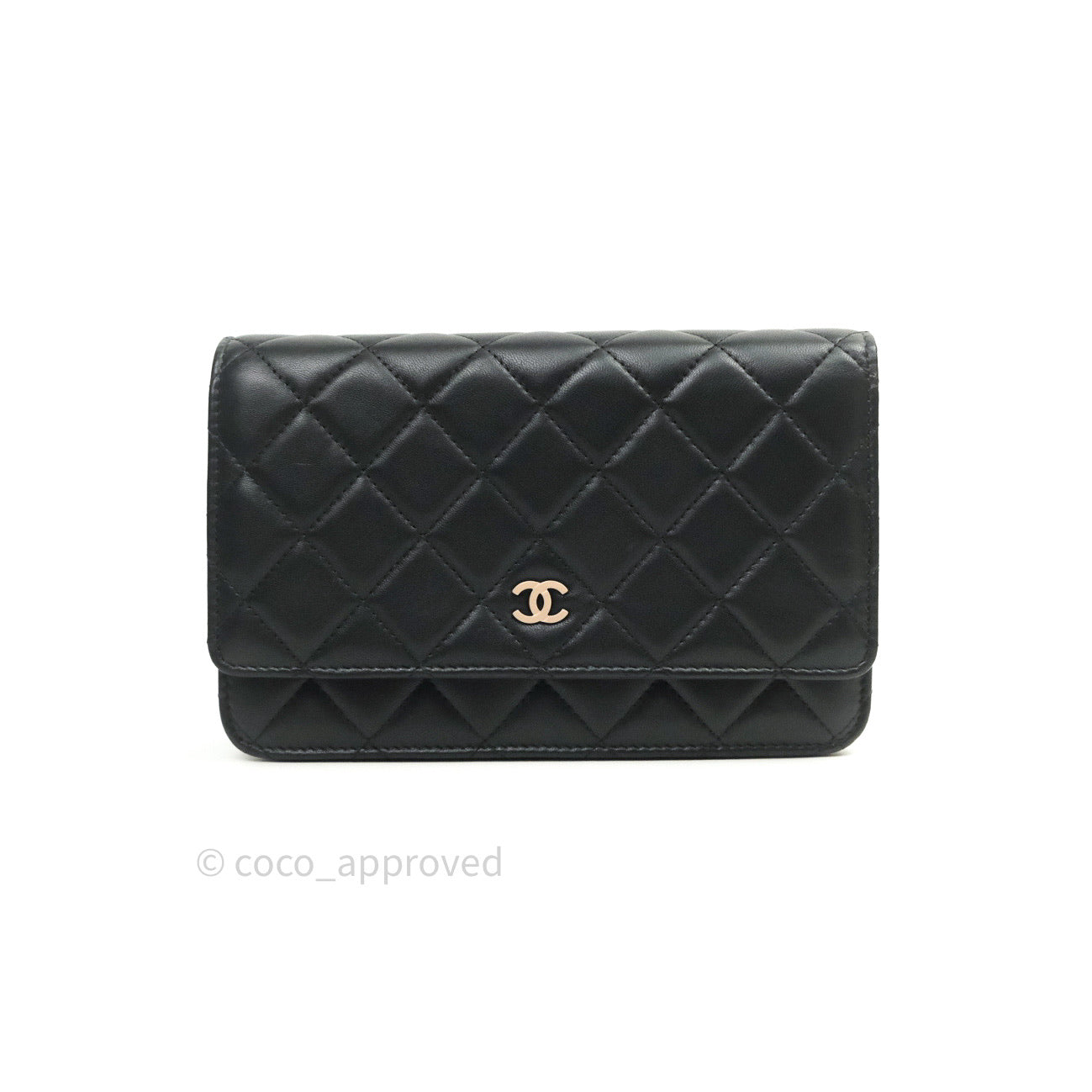 Chanel Quilted Wallet on Chain WOC Black Lambskin Beige Hardware