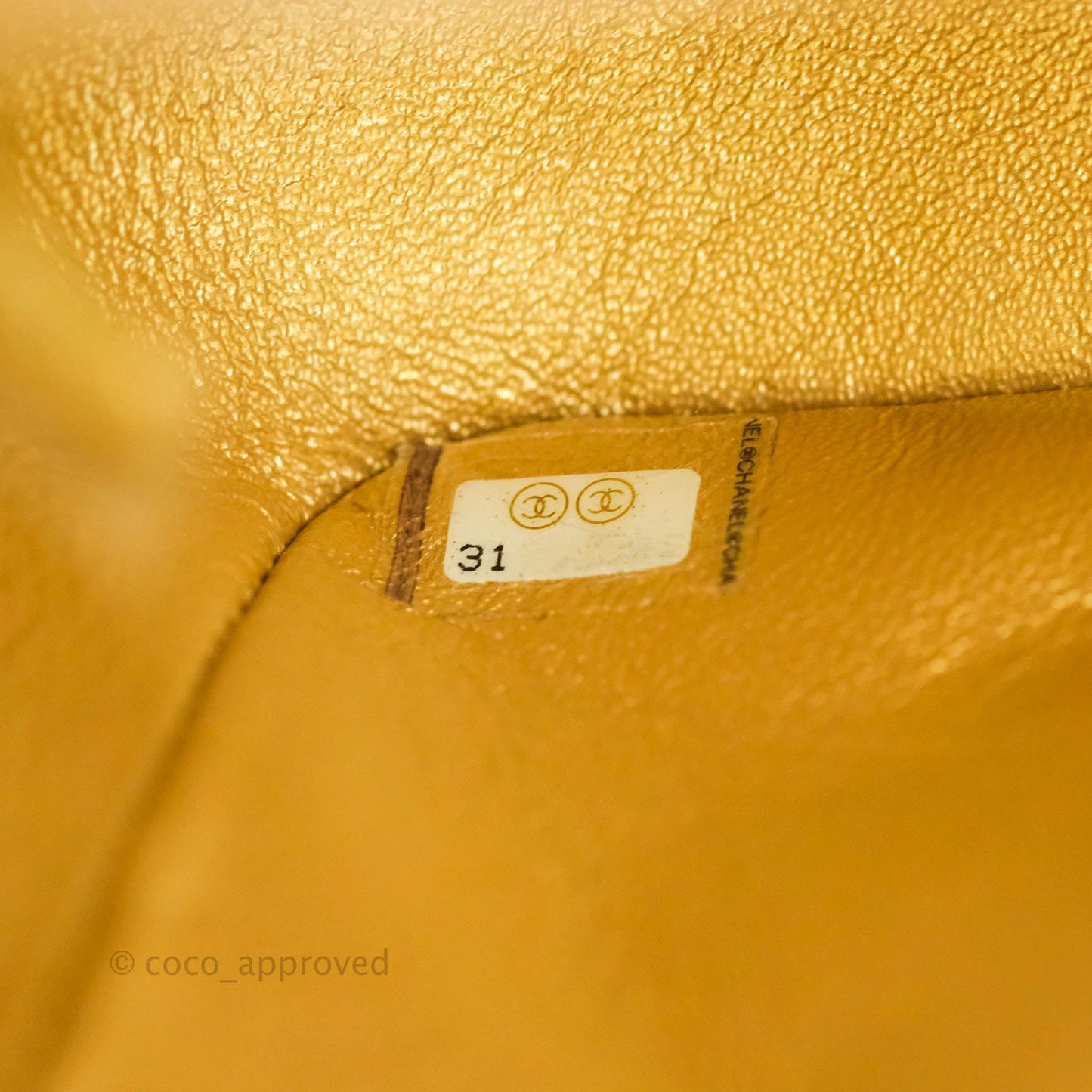 Chanel Classic Quilted Mini Square Flap Iridescent Gold Gold Hardware 21P