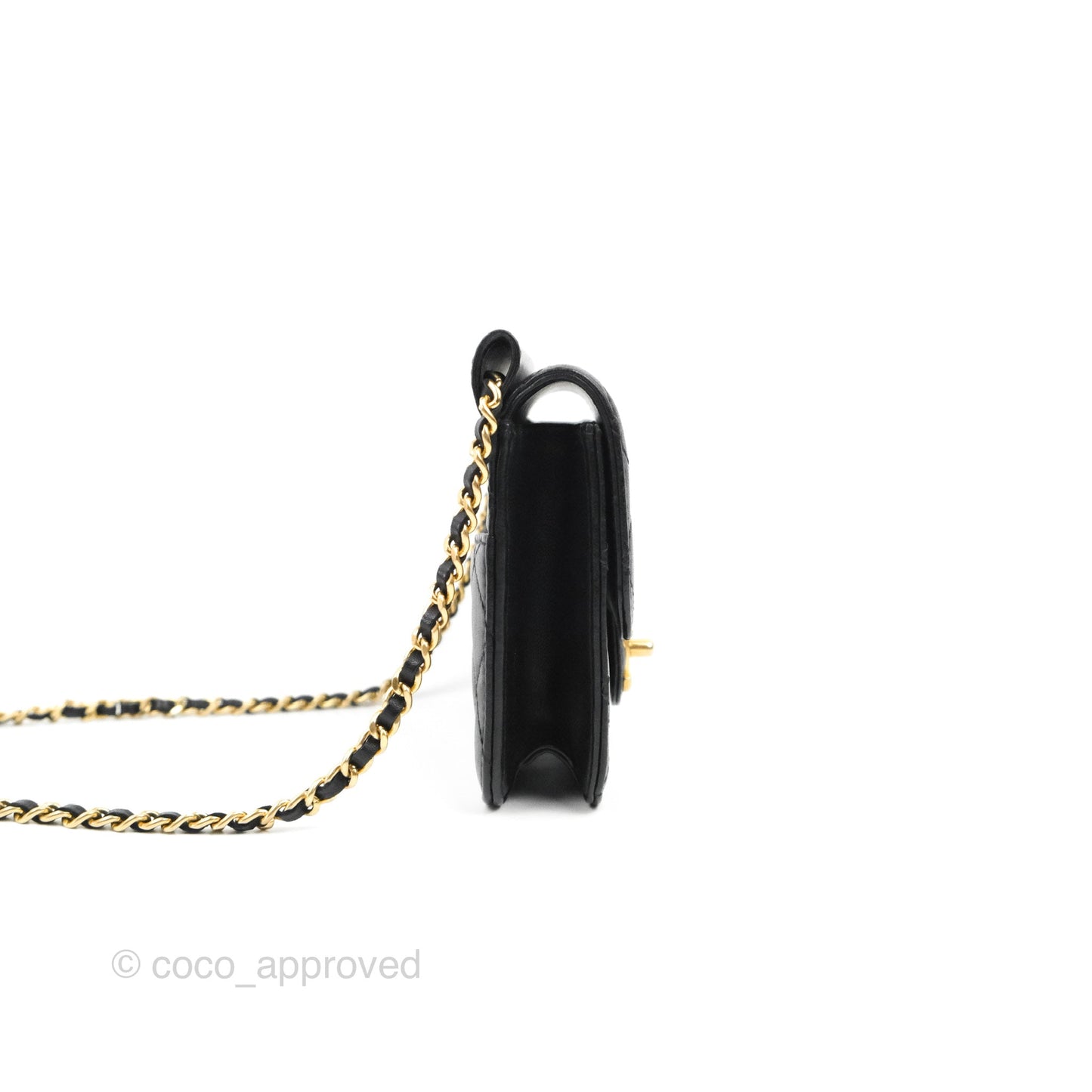 Chanel Mini Flap on Chain Black Calfskin Aged Gold Hardware