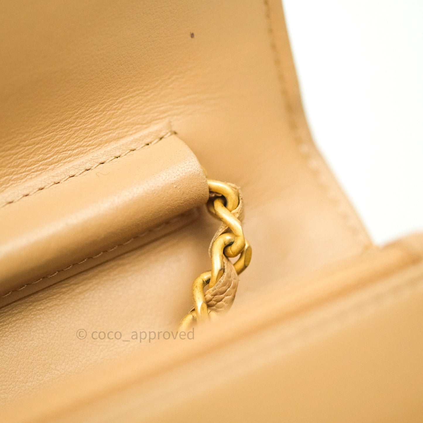 Chanel Quilted Boy Wallet on Chain WOC Beige Caviar Gold Hardware