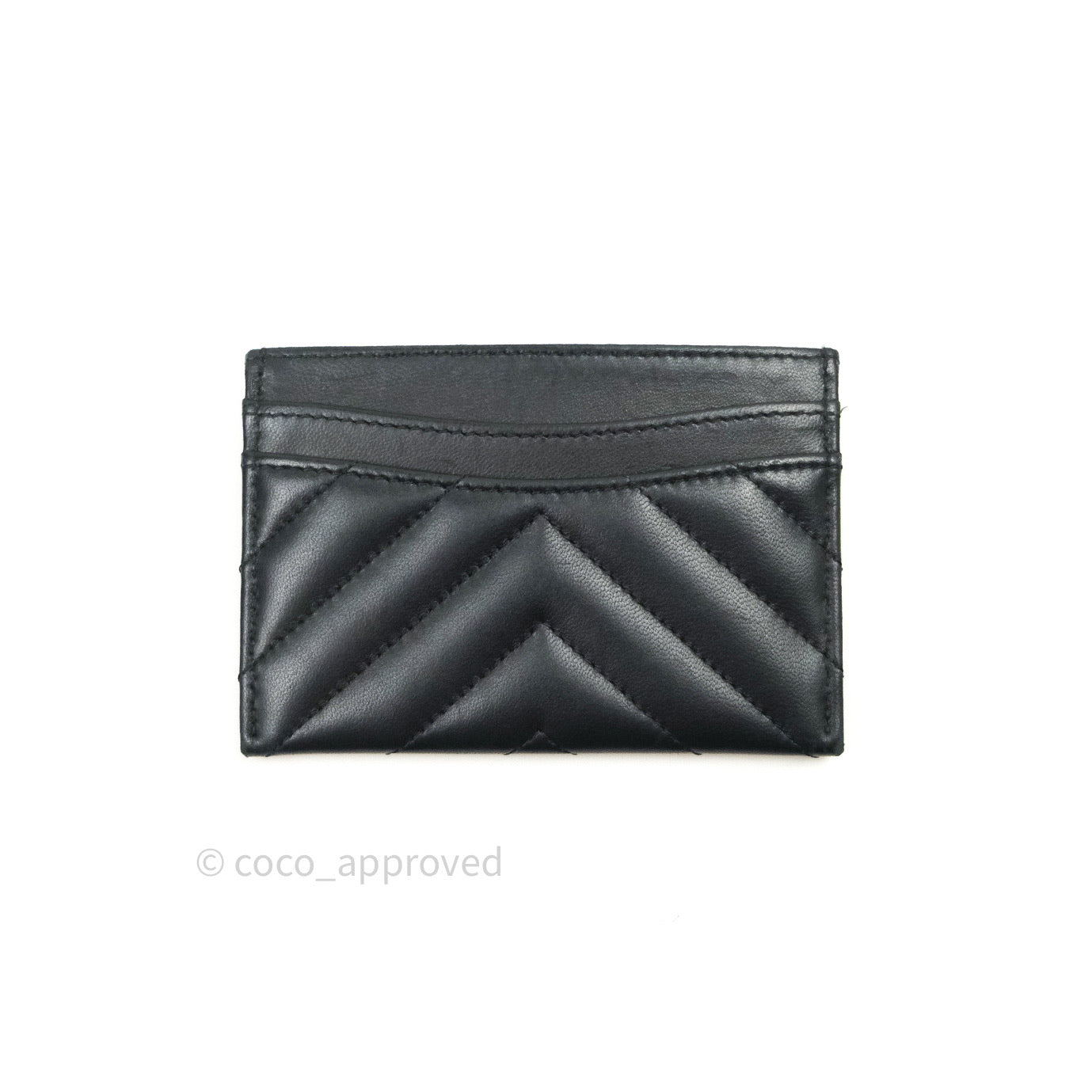 Chanel Chevron Classic Black Flat Card Holder Lambskin Gold Hardware