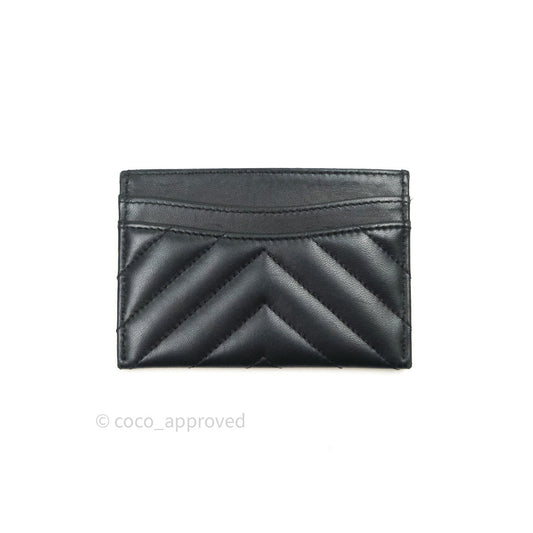Chanel Chevron Classic Black Flat Card Holder Lambskin Gold Hardware