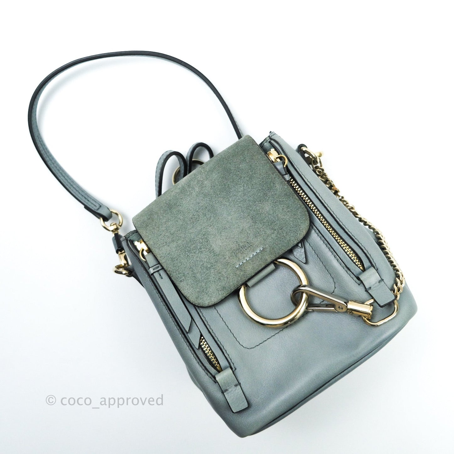 Chloé Suede Calfskin Small Faye Backpack Cloudy Blue
