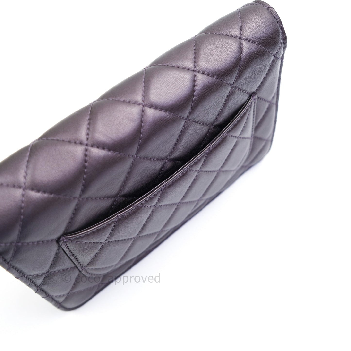 Chanel Quilted Wallet on Chain WOC Metallic Purple Light Gold Hardware