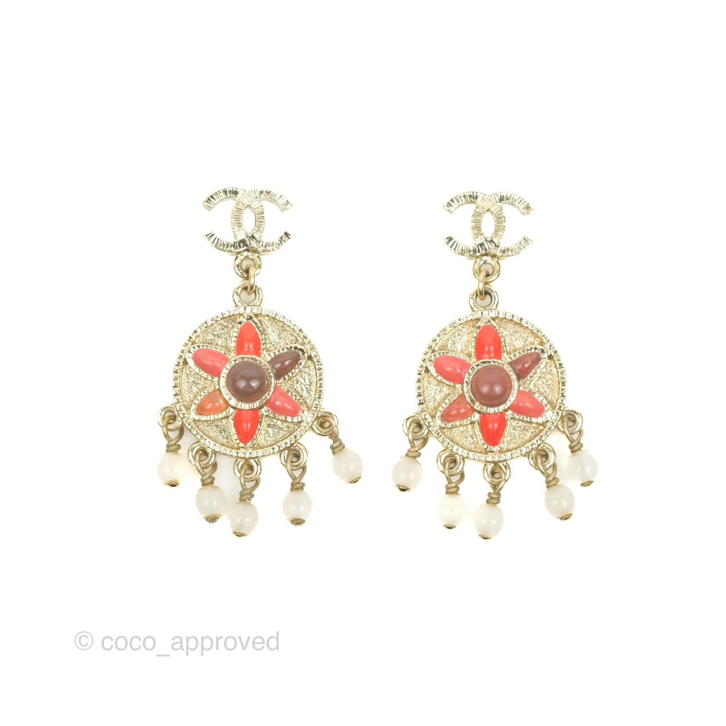 Chanel CC Gripoix Stone Drop Earrings Gold Tone 07P