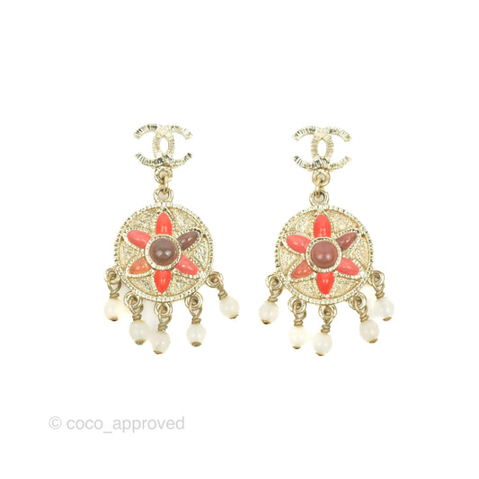 Chanel CC Gripoix Stone Drop Earrings Gold Tone 07P