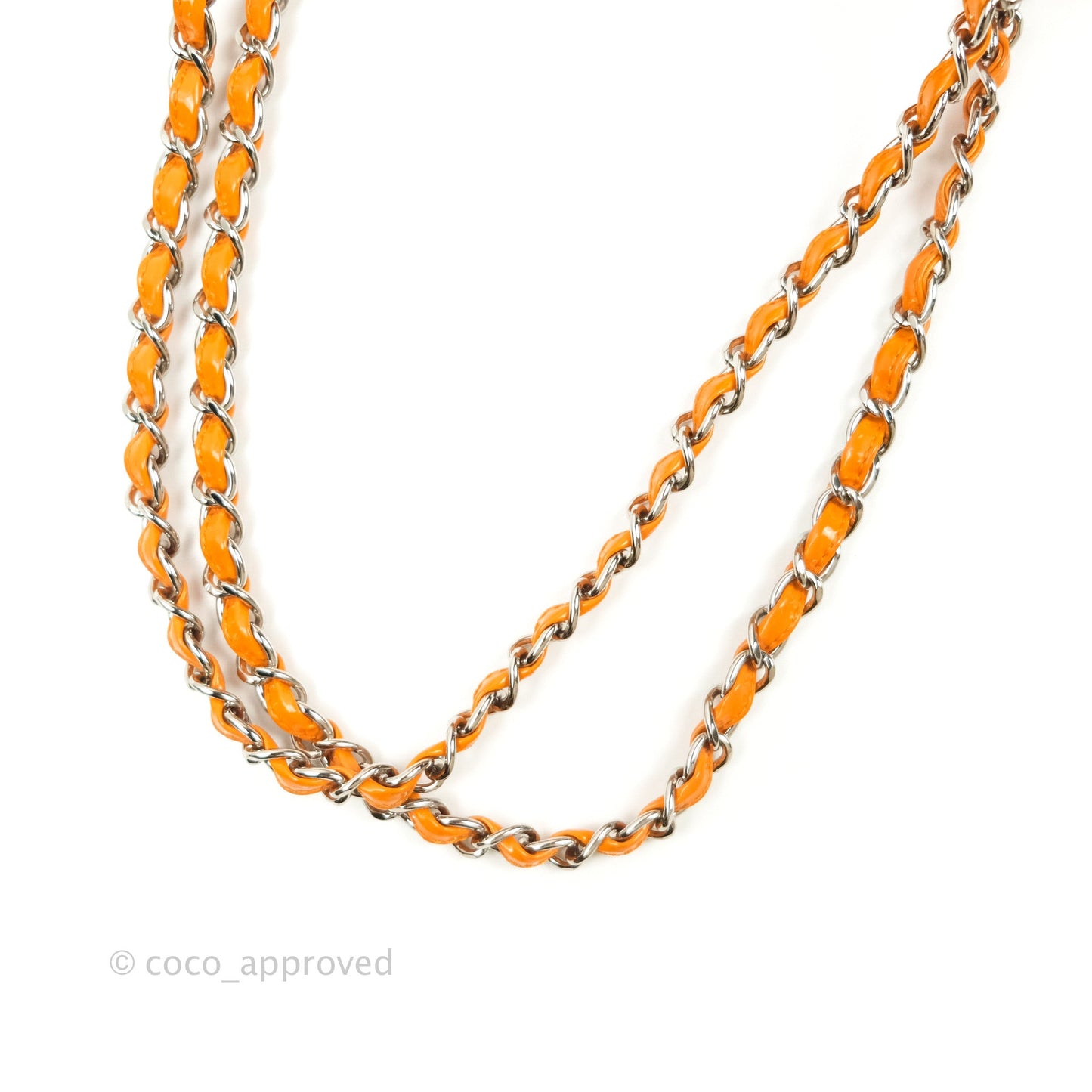 Chanel Classic M/L Medium Double Flap Orange Patent Silver Hardware