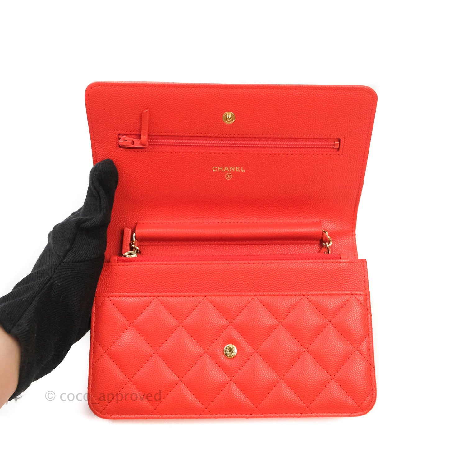 Chanel Quilted Wallet on Chain WOC Red Caviar Gold Hardware