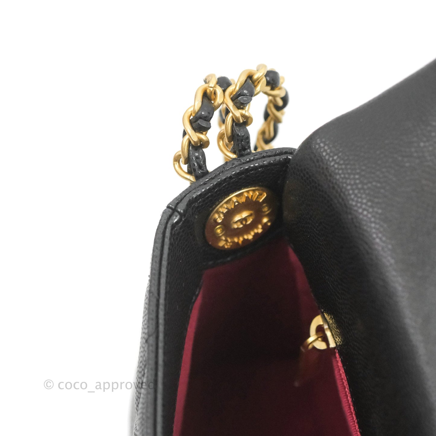 Chanel Small Flap with Coin Charm Black Caviar Aged Gold Hardware 22A