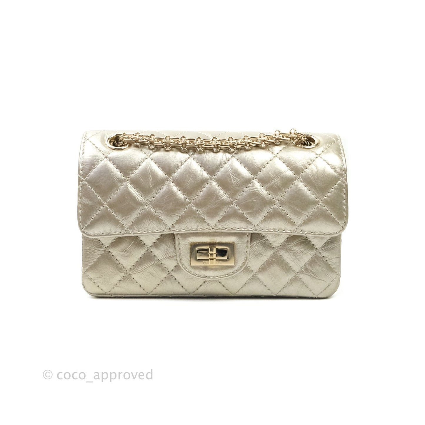 Chanel Mini Reissue 224 Metallic Light Gold Aged Calfskin Gold Hardware