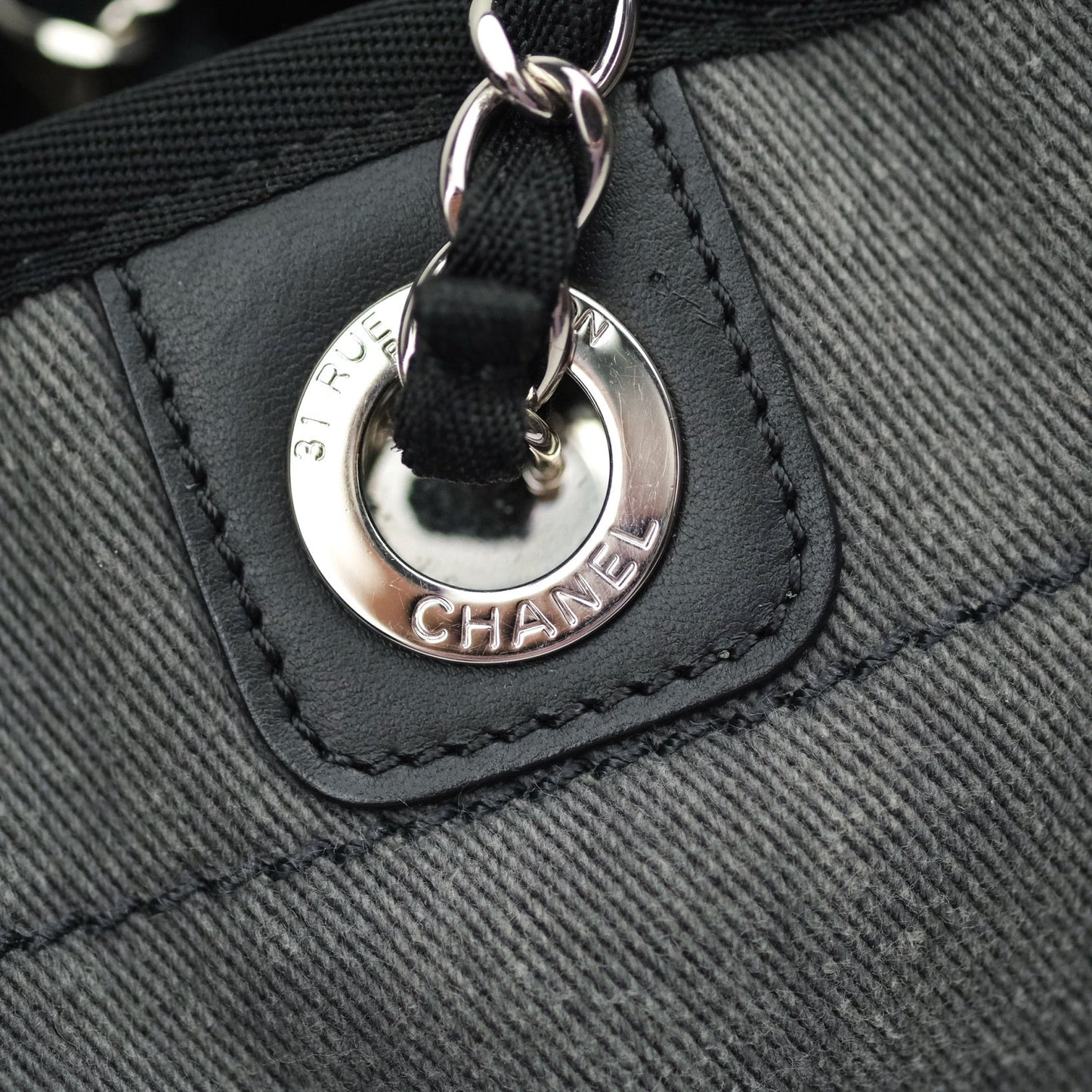 Chanel Denim Deauville Grey/Black With Black Sequins Logo