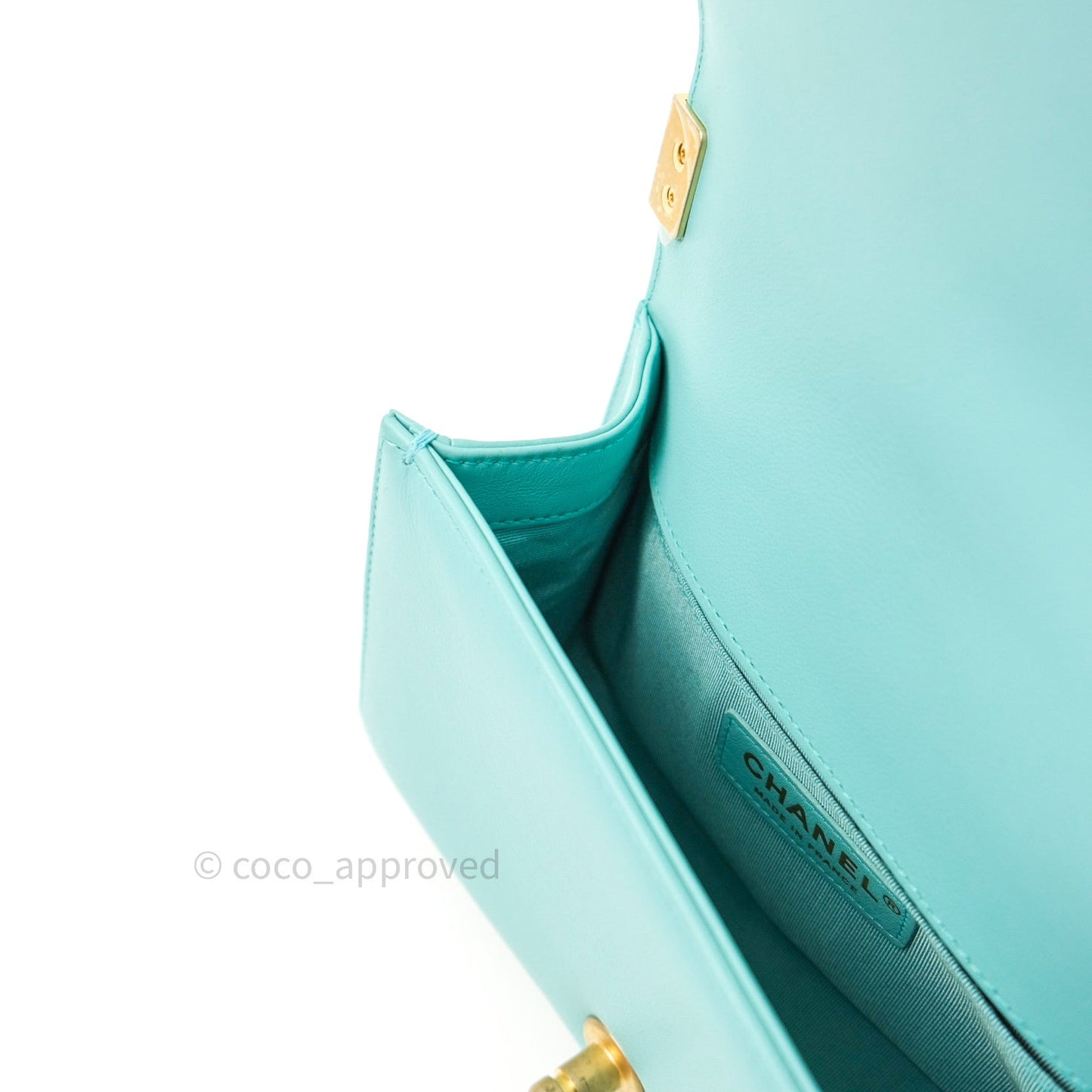 Chanel Small Boy Chevron Blue Calfskin Gold Hardware