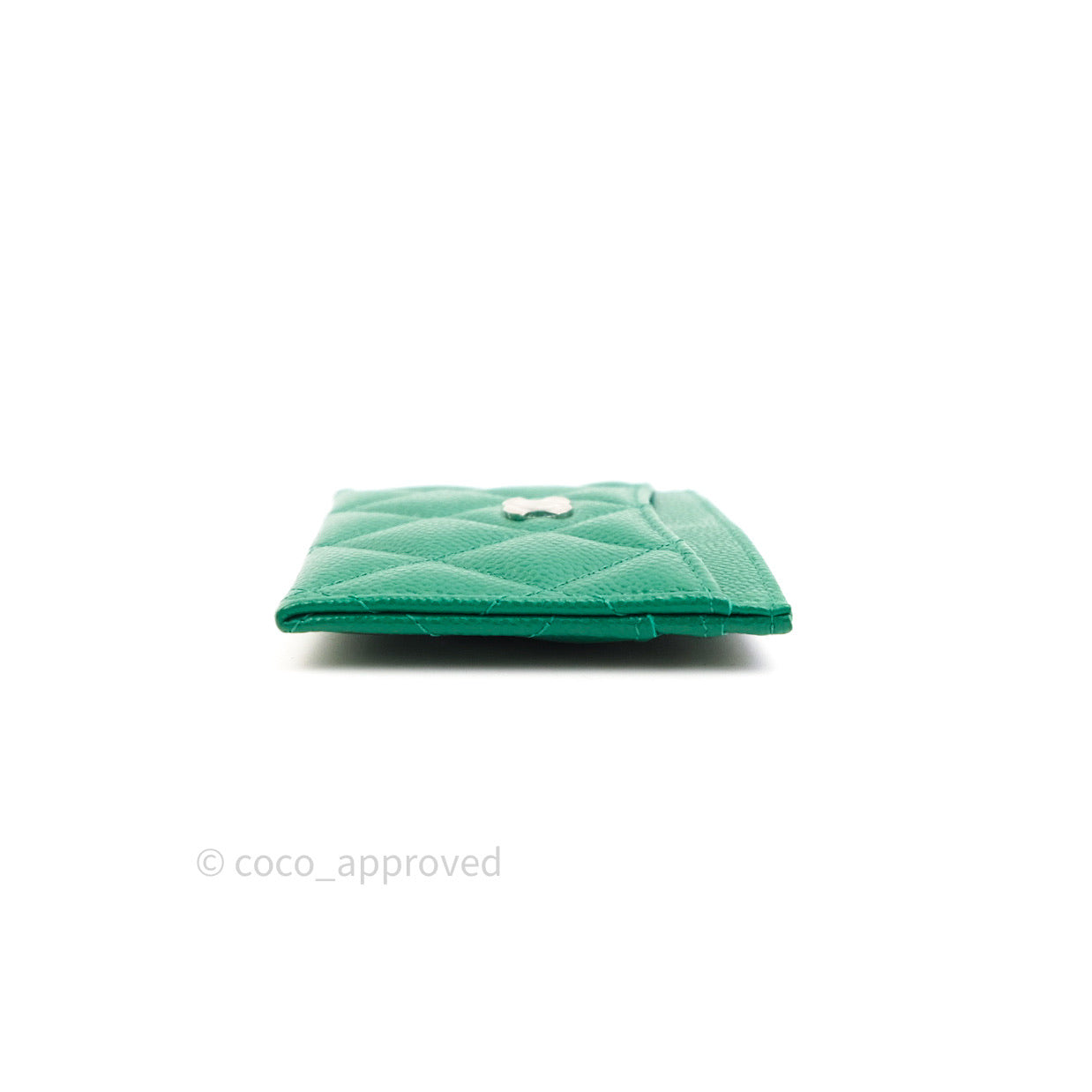Chanel Quilted Classic Green Caviar Silver Hardware Flat Card Holder