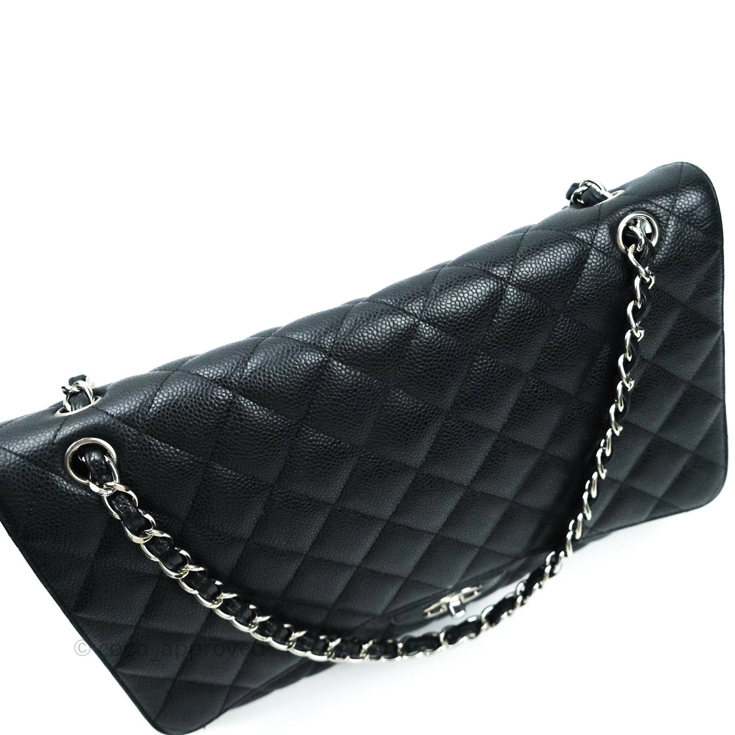 Chanel Quilted Maxi Single Flap Black Caviar Silver Hardware