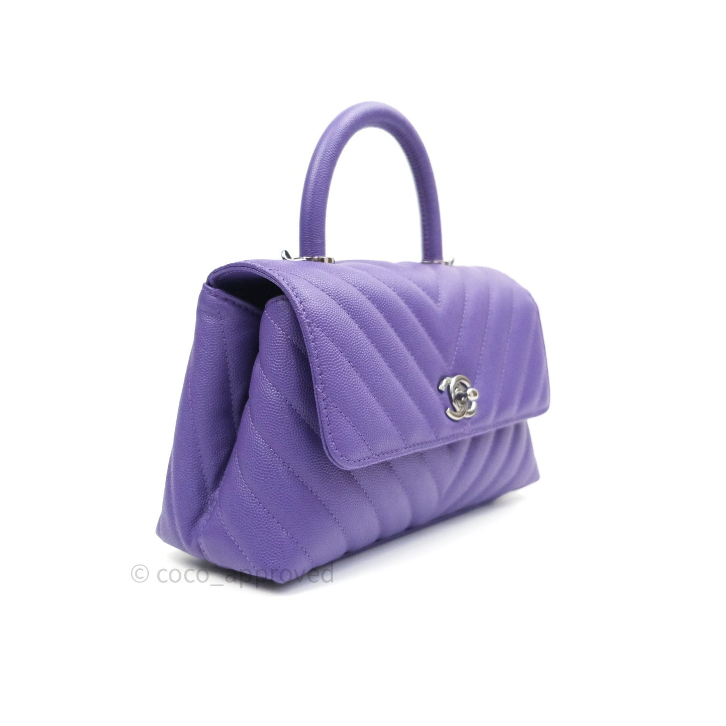 Chanel Mini Coco Handle Chevron Purple Caviar Quilted Dark Silver Hardware