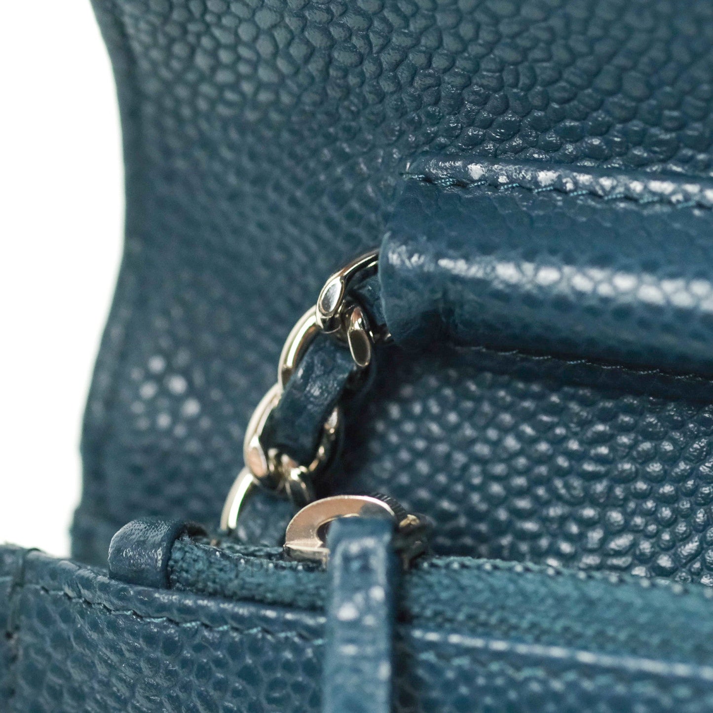 Chanel Chevron Wallet on Chain WOC Blue Caviar Silver Hardware