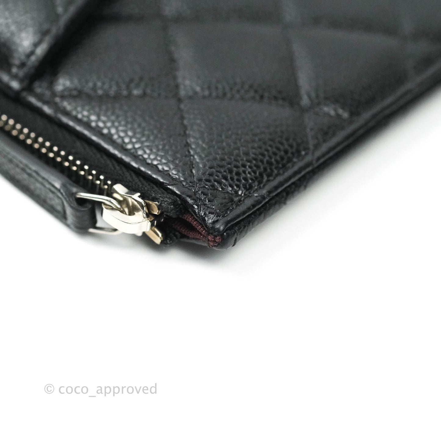 Chanel Classic Flat Black Caviar Wallet Pouch Silver Hardware