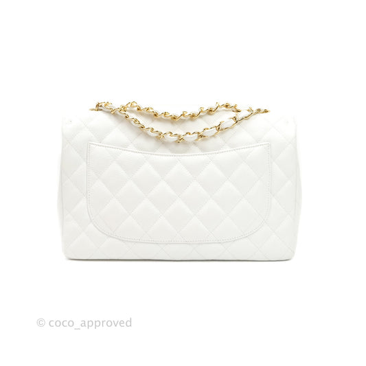 Chanel Jumbo Single Flap White Caviar Gold Hardware⁣⁣
