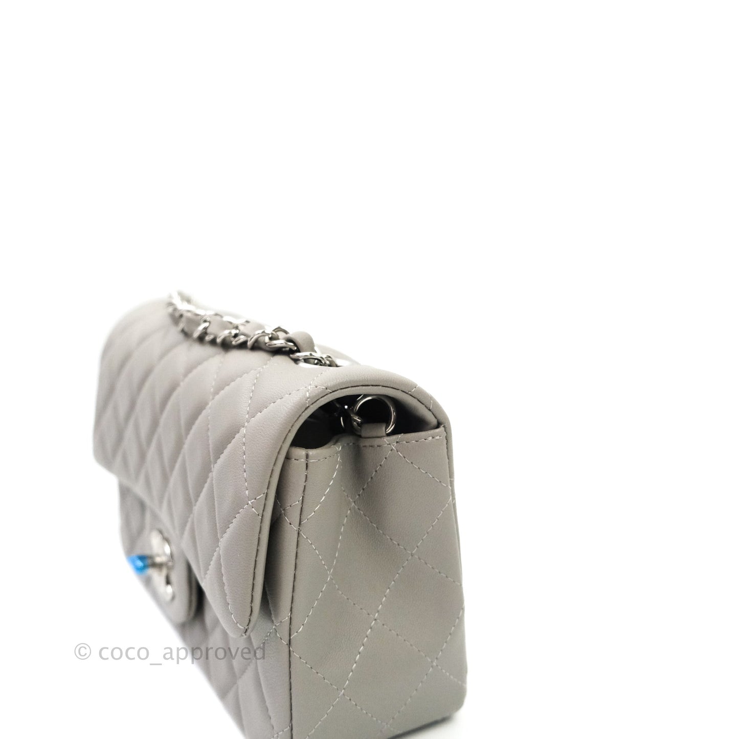 Chanel Quilted Mini Rectangular Flap Grey Lambskin Silver Hardware 19B