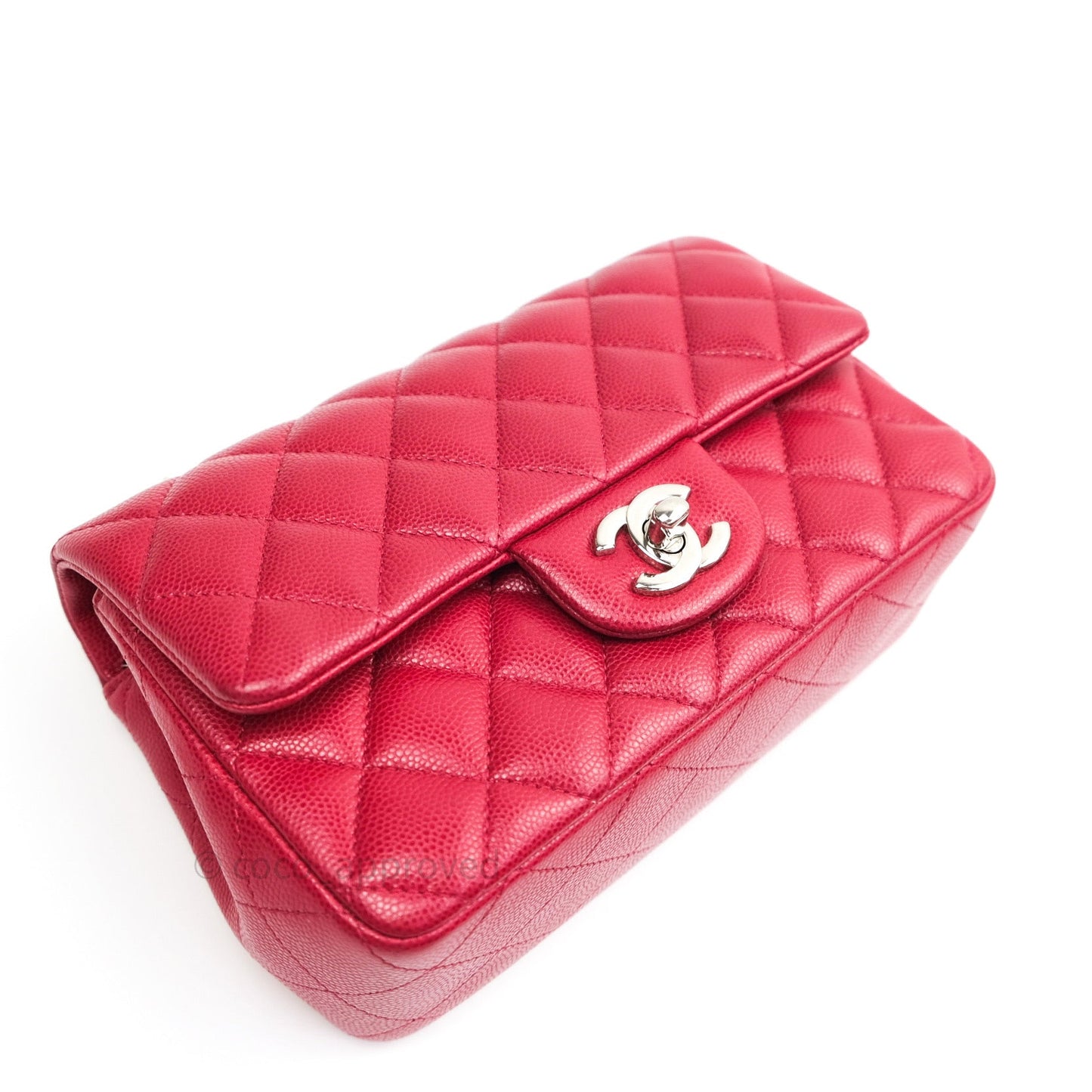 Chanel Quilted Mini Rectangular Red Caviar Silver Hardware 18B