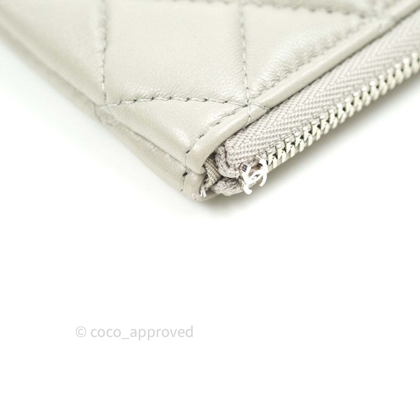 Chanel Quilted Mini O Case Grey Lambskin Silver Hardware