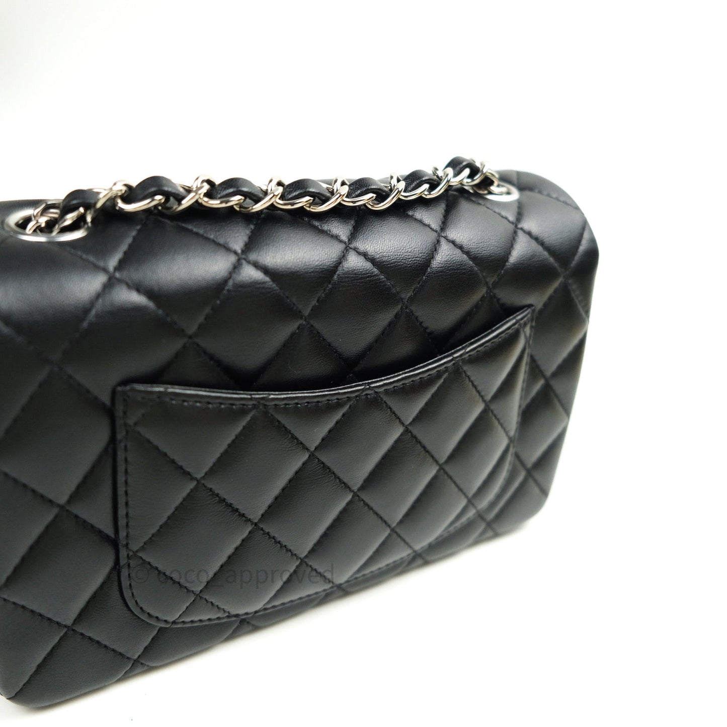 Chanel Quilted Mini Rectangular Black Lambskin Silver Hardware