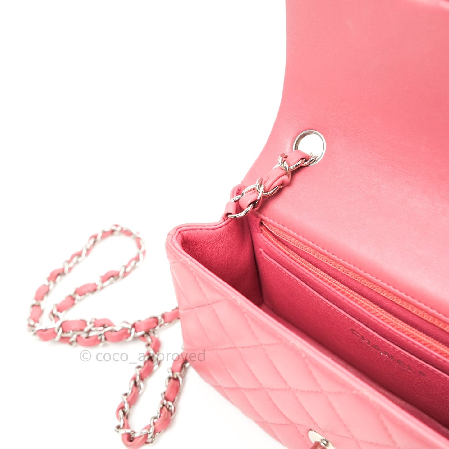 Chanel Quilted Mini Rectangular Pink Lambskin Silver Hardware