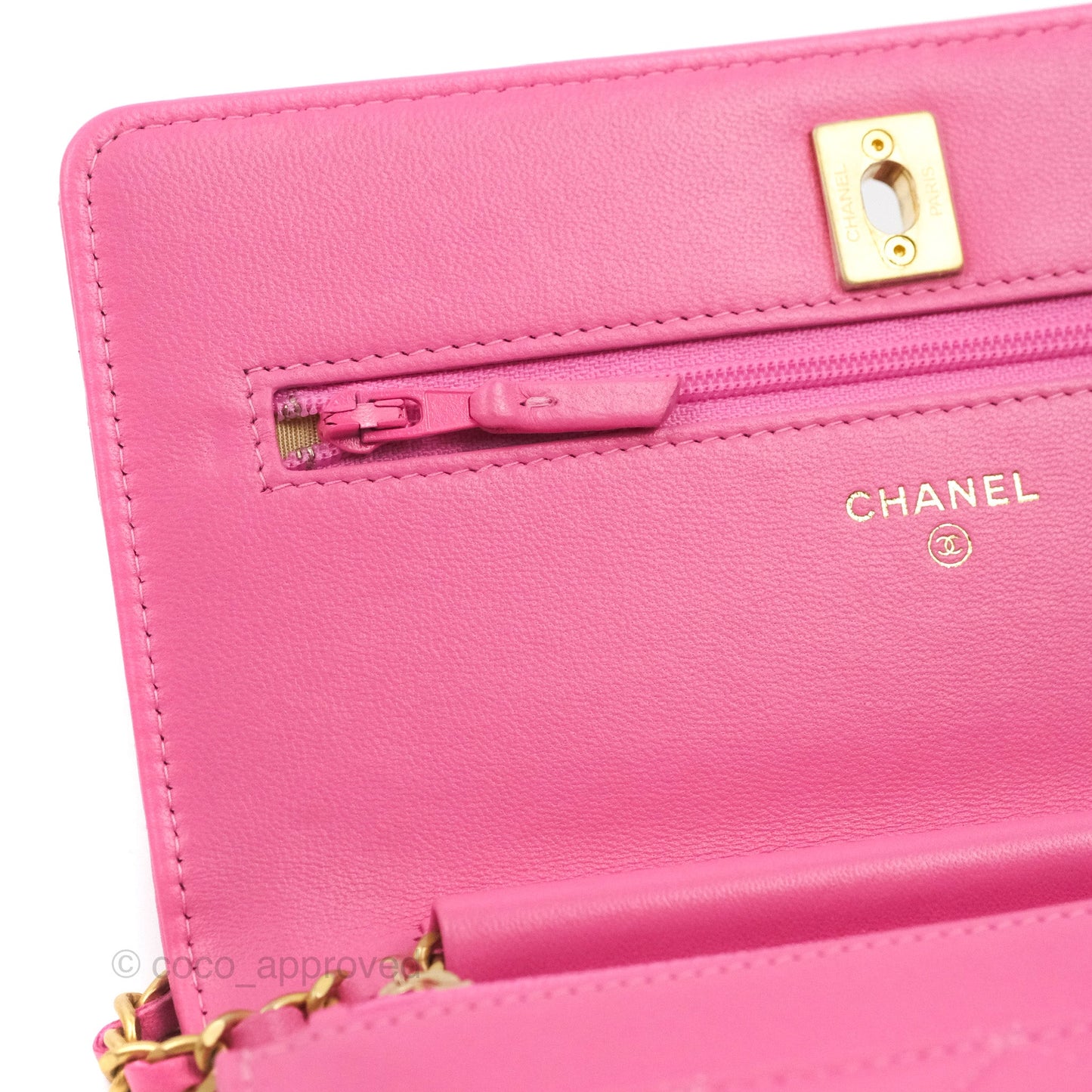 Chanel Quilted Pearl Crush Wallet on Chain WOC Pink Lambskin Aged Gold Hardware