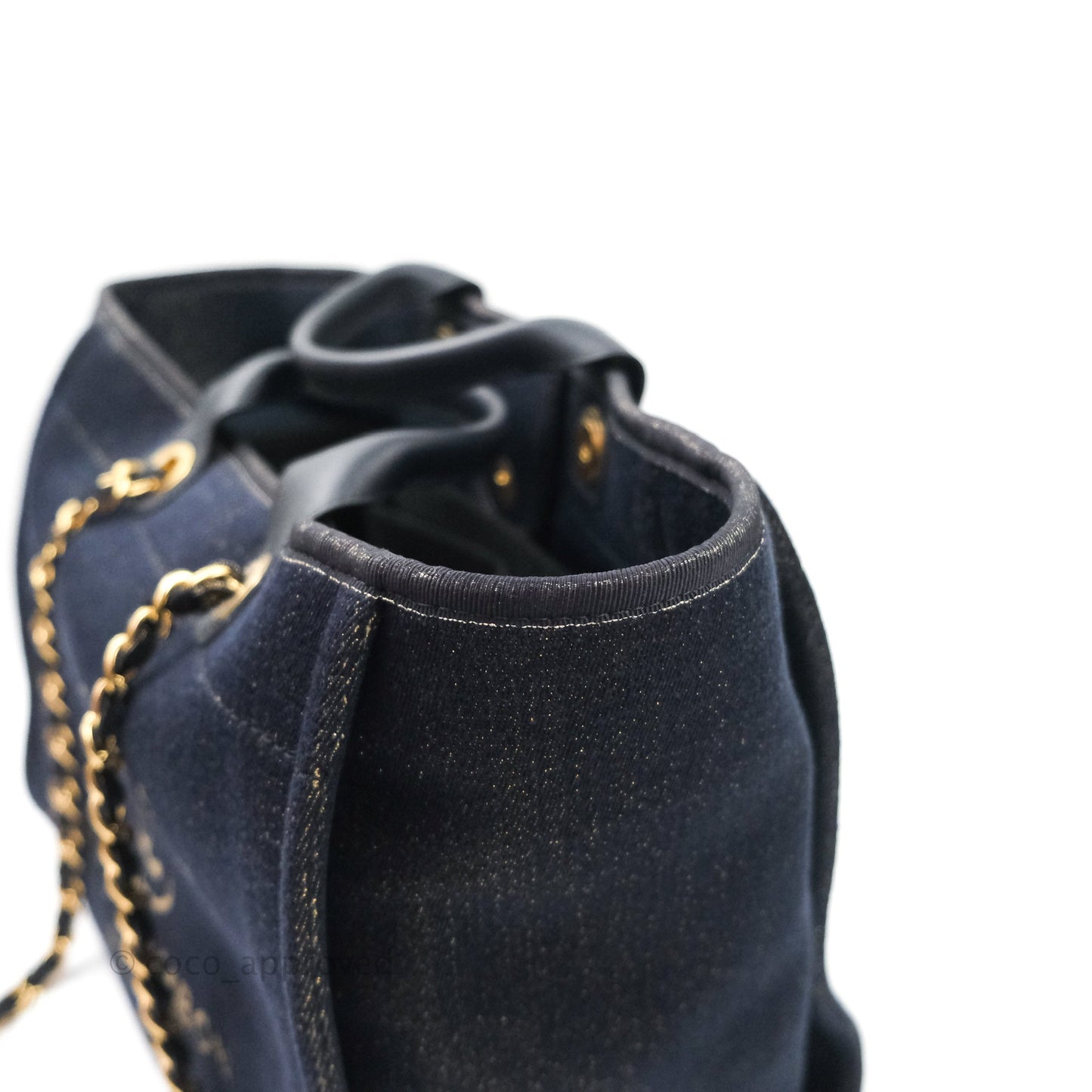 Chanel Large Deauville Navy Glitter Canvas Gold Hardware