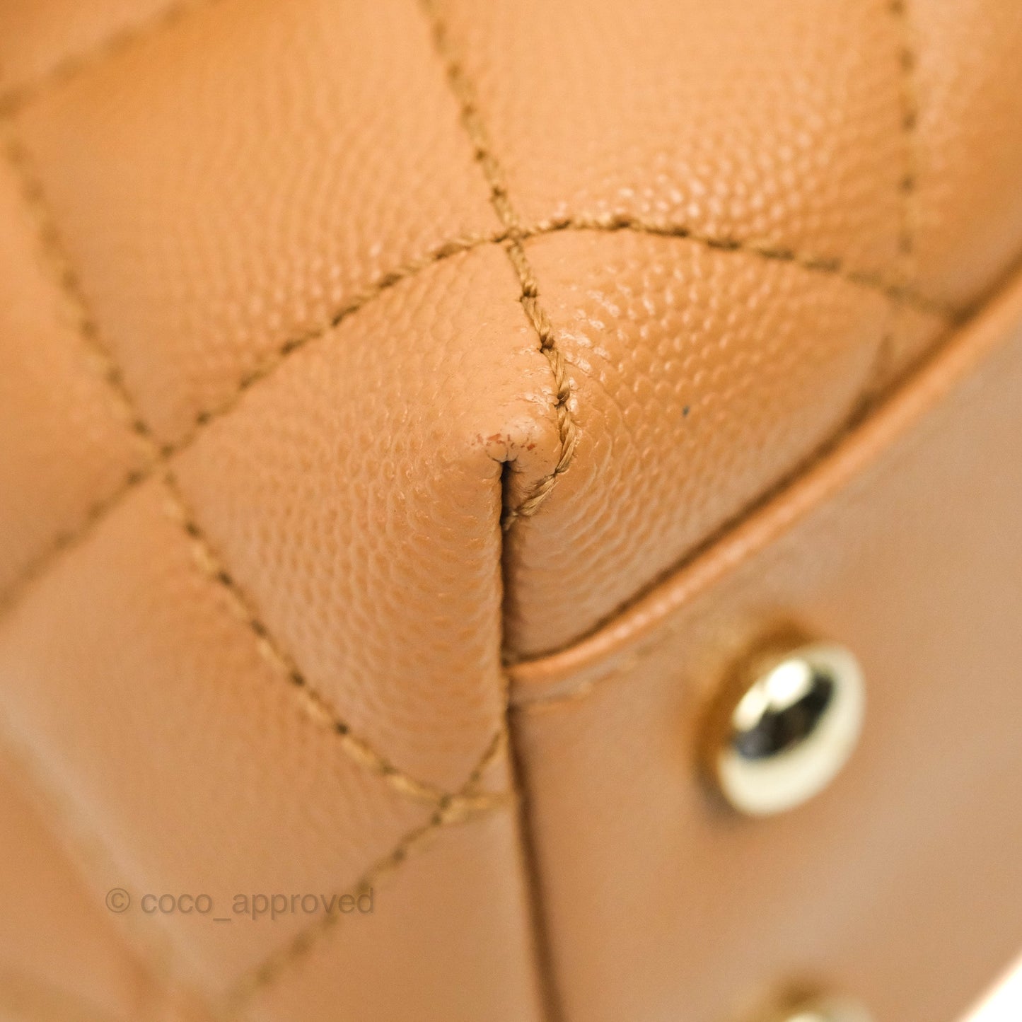 Chanel Mini (Small) Coco Handle Quilted Dark Beige Caramel Caviar Gold Hardware Lizard Embossed Handle 21P
