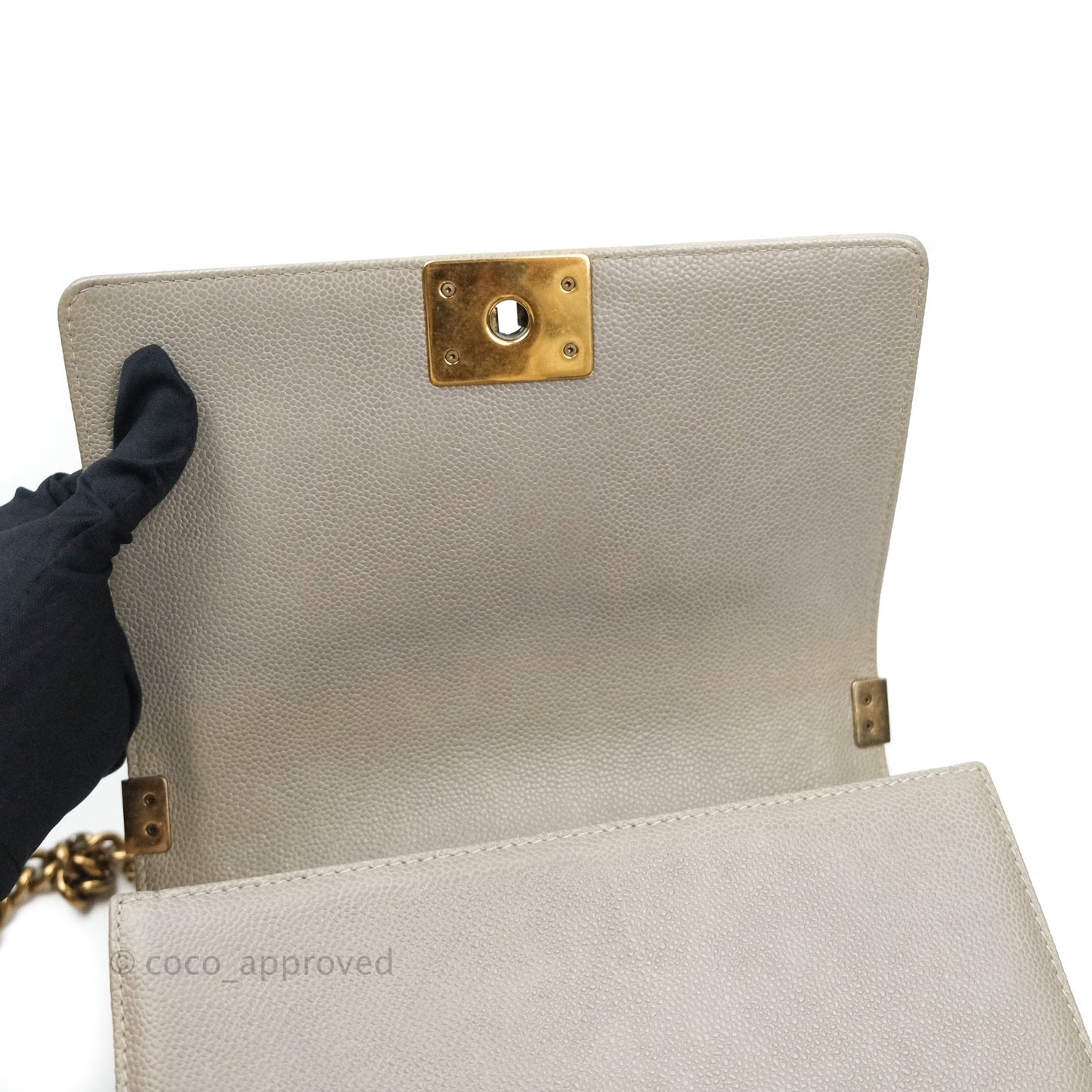 Chanel Boy Quilted Medium Taupe Grey Caviar Gold Hardware 14B