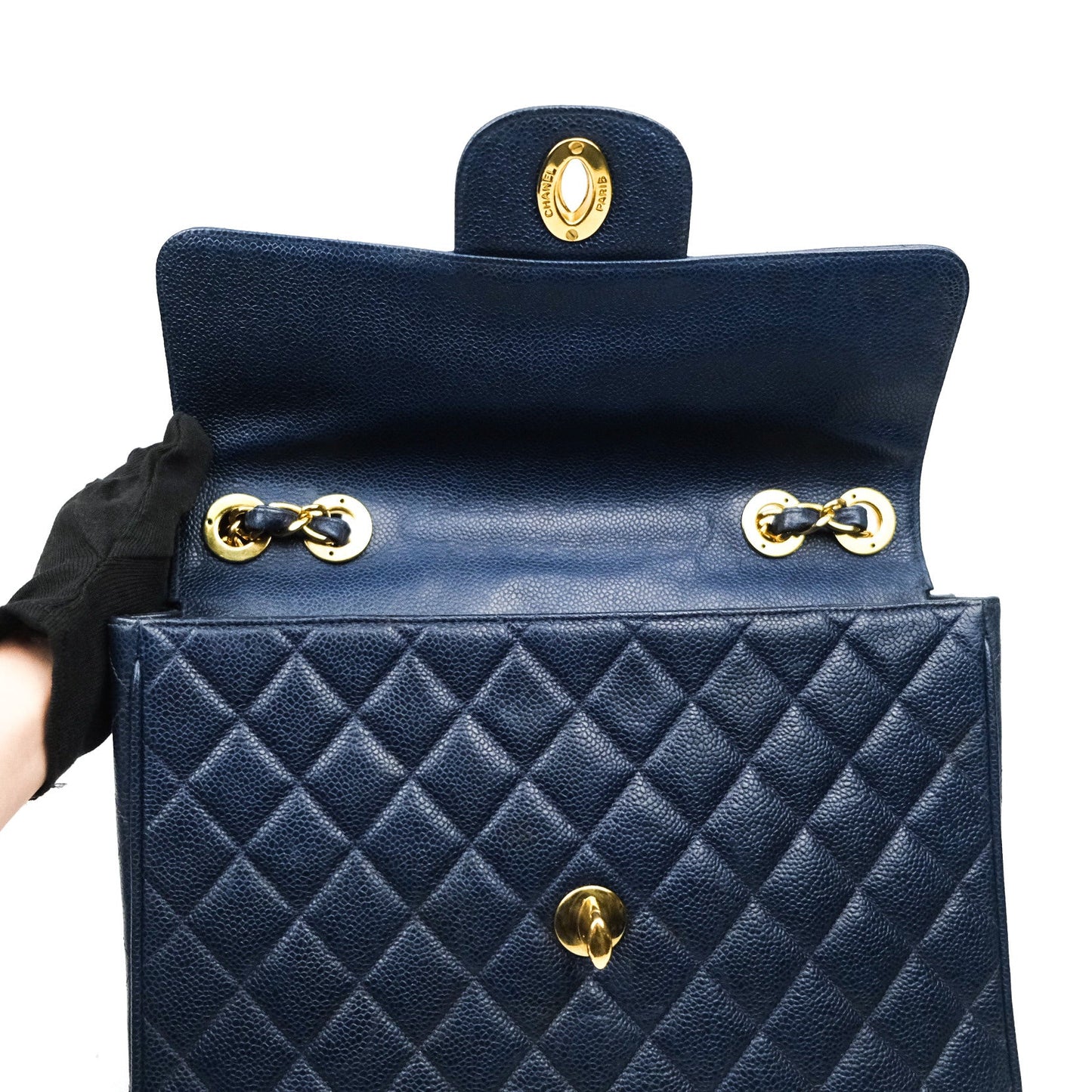 Chanel Vintage XL Jumbo Single Flap Navy Caviar 24K Gold Hardware