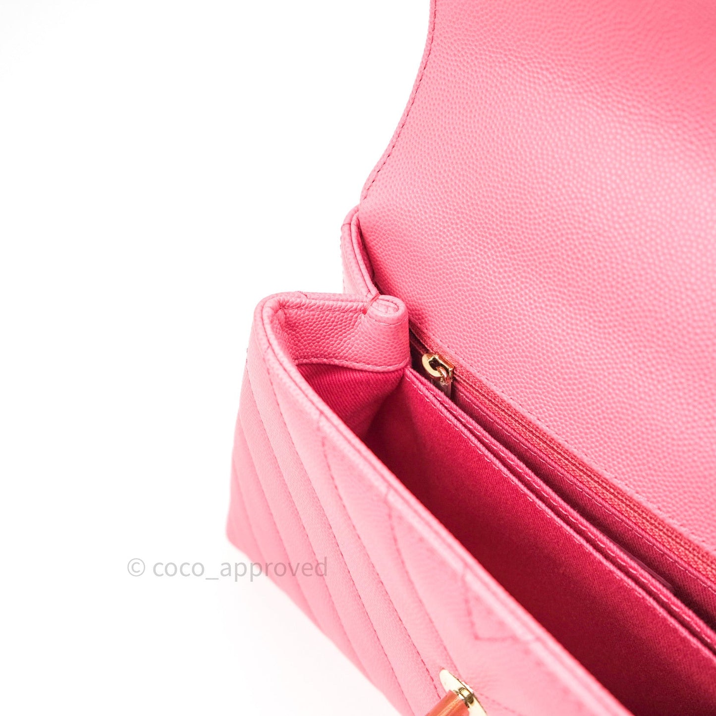 Chanel Mini Coco Handle Chevron Pink Caviar Quilted Gold Hardware