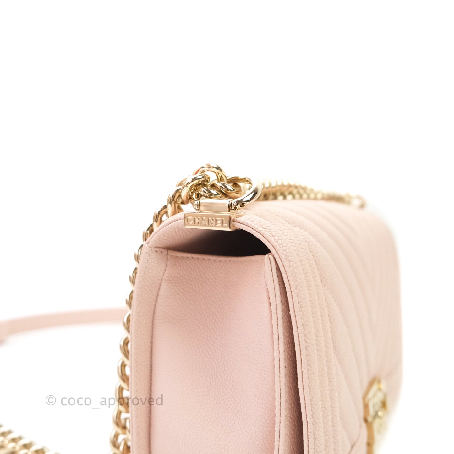 Chanel Boy Chevron Medium Pale Pink Caviar Gold Hardware