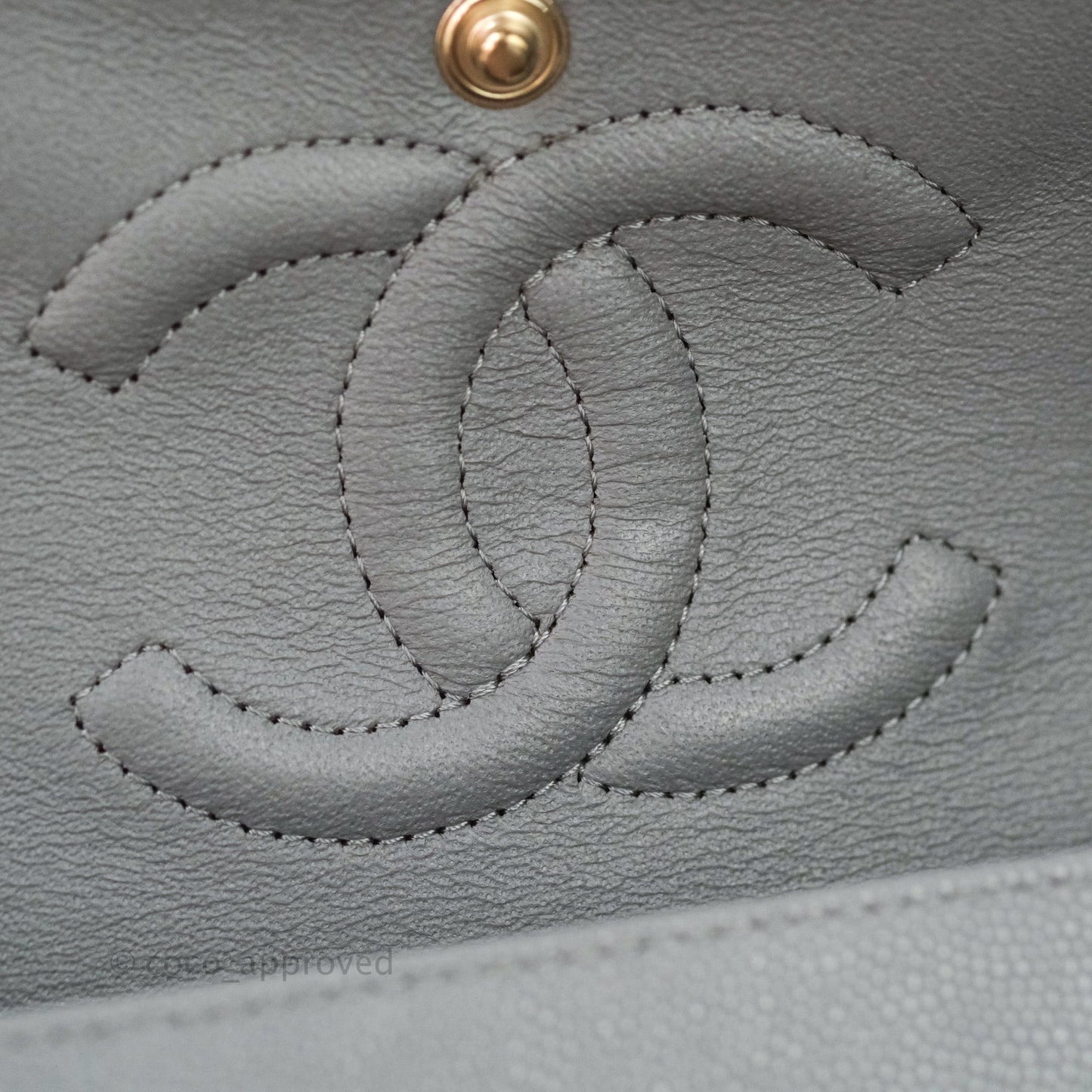Chanel Classic M/L Medium Double Flap Quilted Grey Caviar Gold Hardware 20C