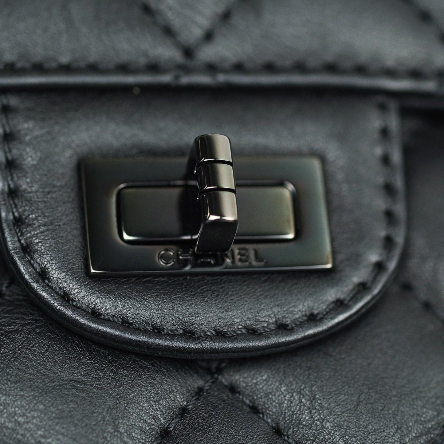 Chanel 2.55 Quilted Reissue 226 Double Flap So Black Crumpled Calfskin